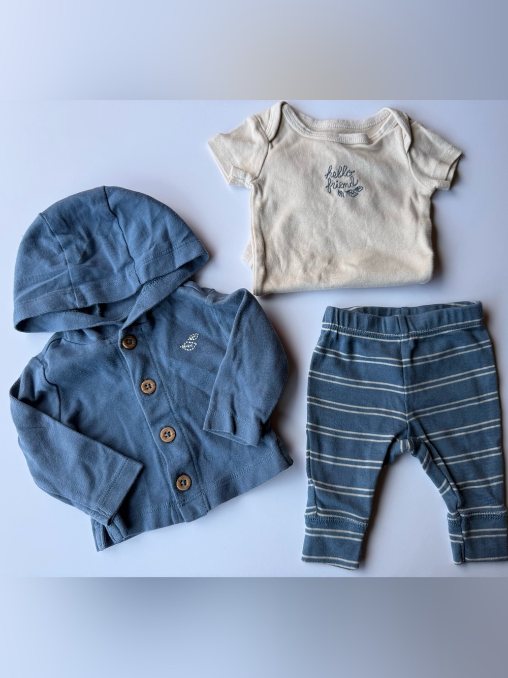 3-Piece Baby Set in Blue & Cream